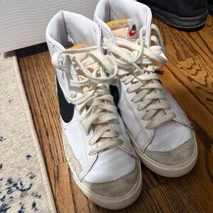 Nike White and Black High-Tops with Yellow Detail
